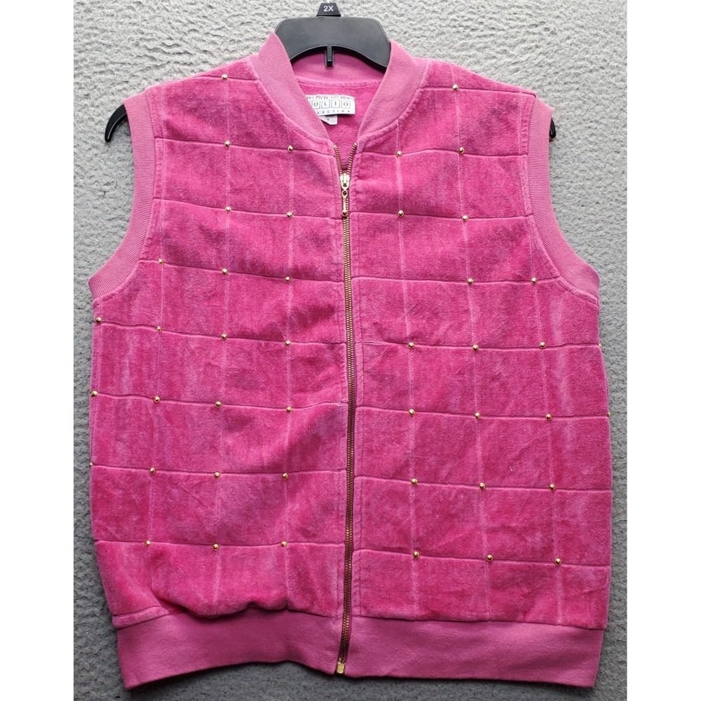 Saks Fifth Avenue Folio Vest Womens PS Pink Velour Studded Sleeveless Full Zip